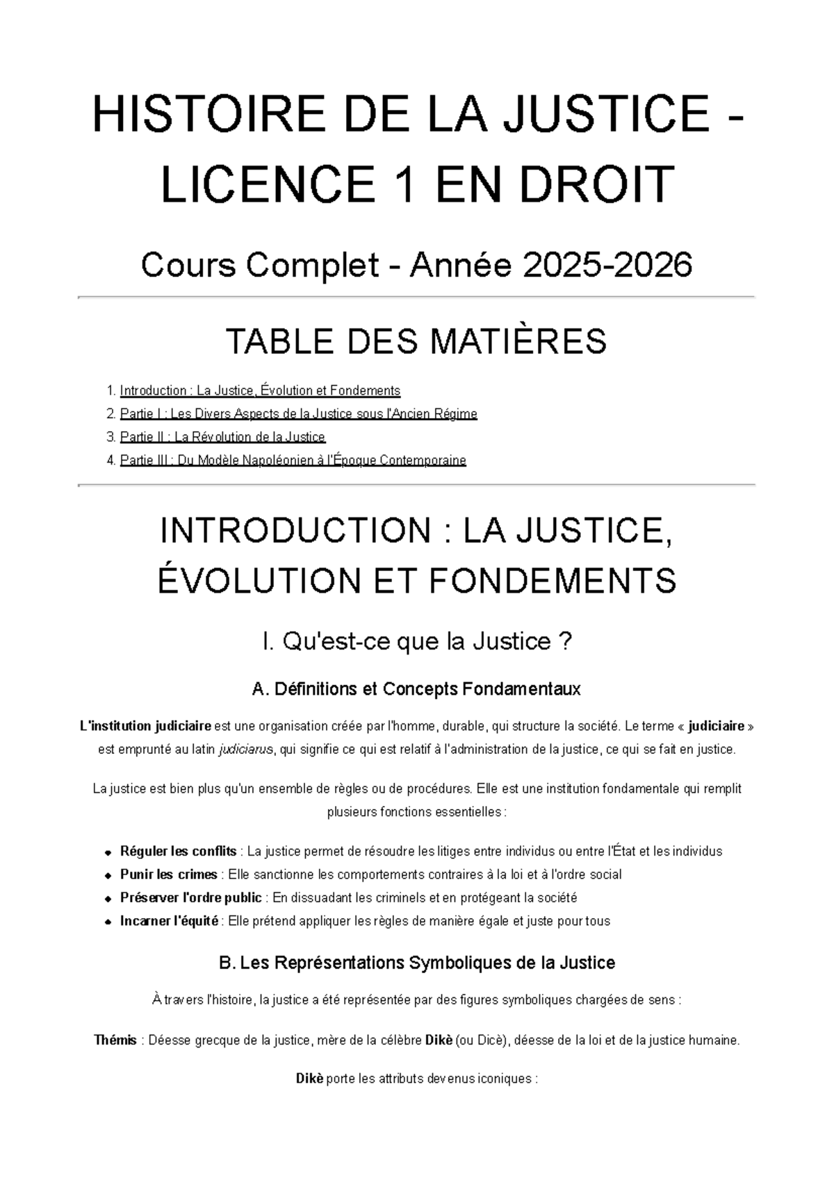 Cours Complet d'Histoire de la Justice - Licence 1 en Droit - Studocu