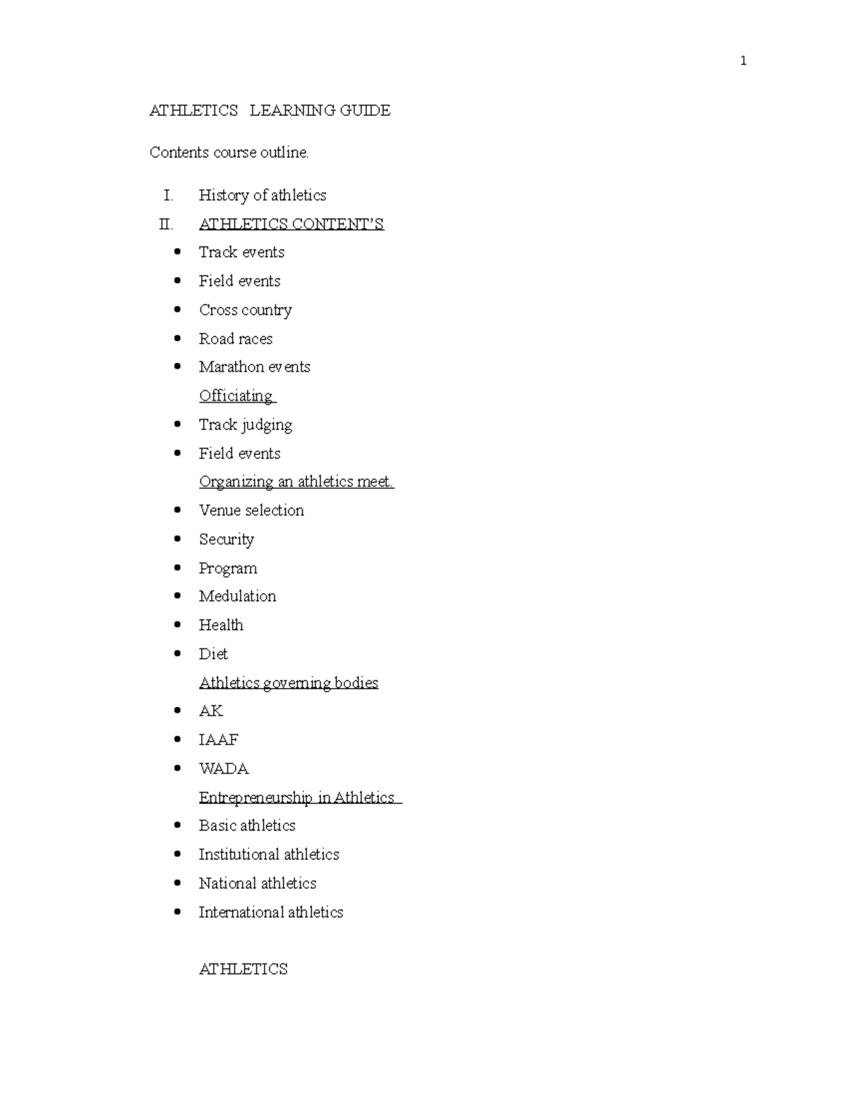 Athletics Course Guide: Track & Field Events Overview (ATH 101) - Studocu