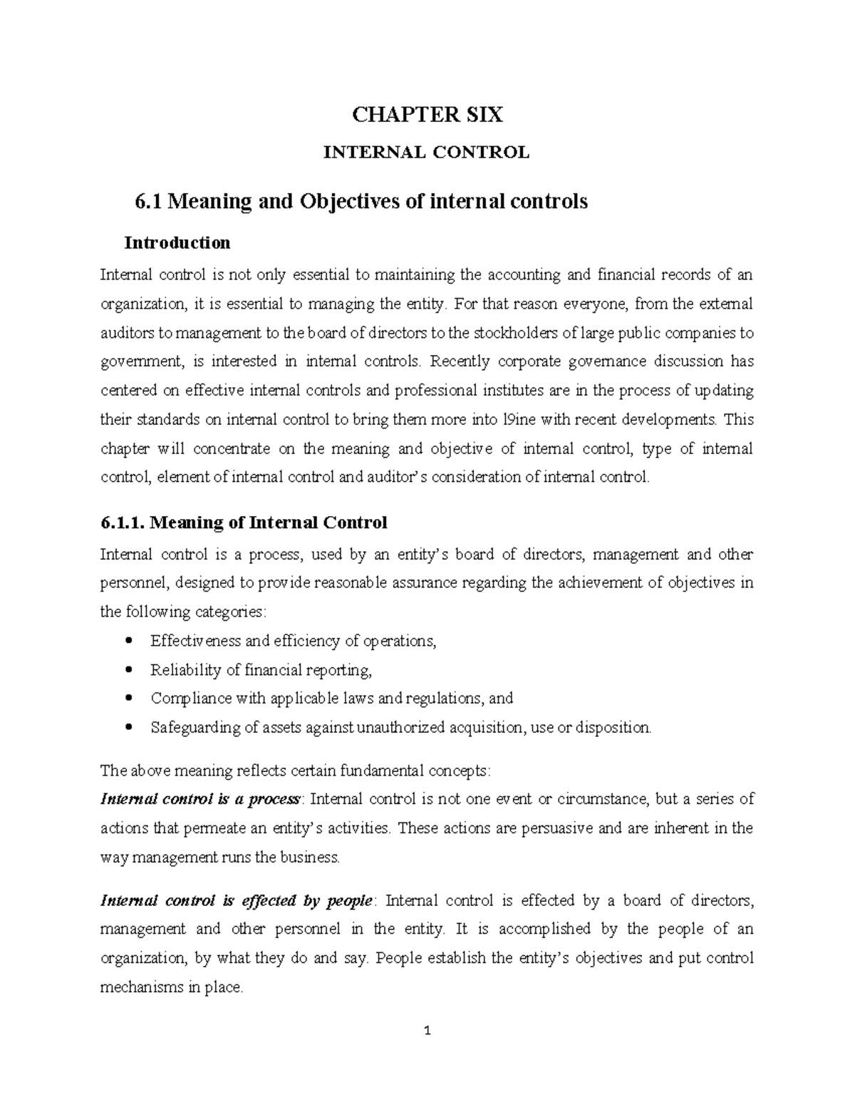 Chapter 6 - Internal Control: Meaning, Objectives, and Types - Studocu