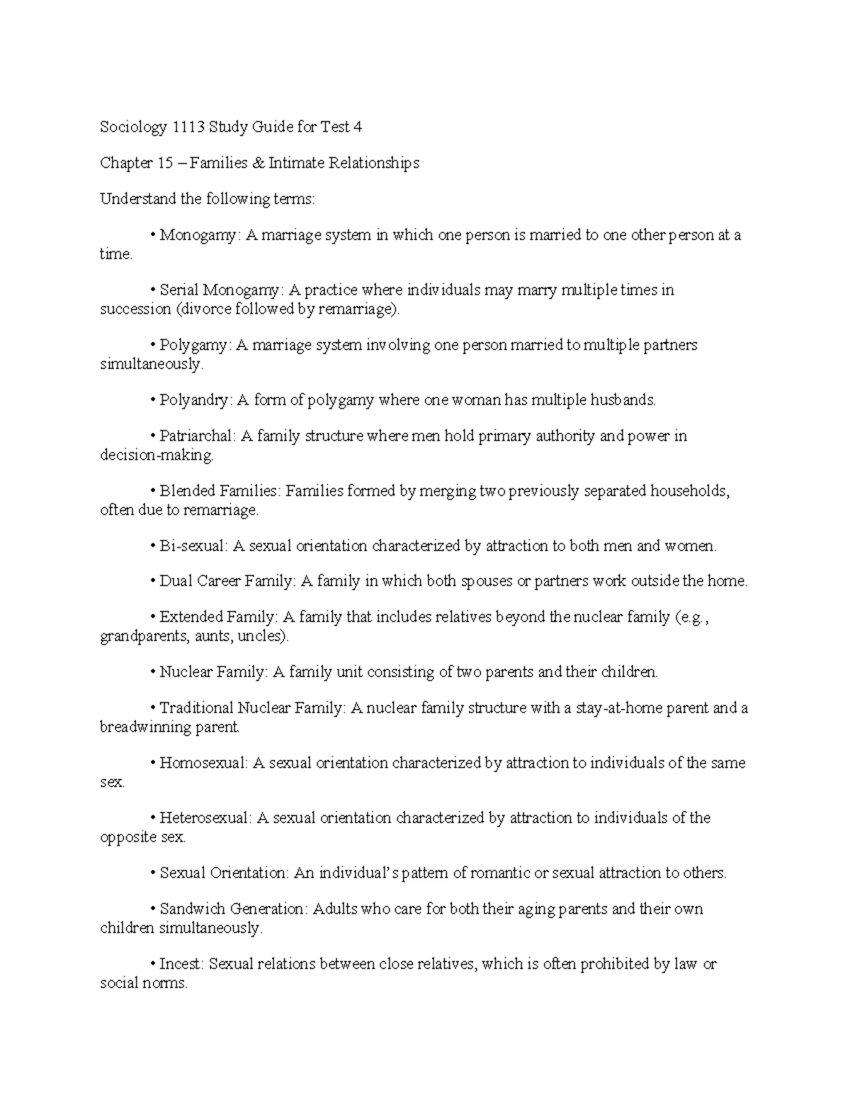 Introduction to Sociology - Test II Study Guide Notes - Studocu
