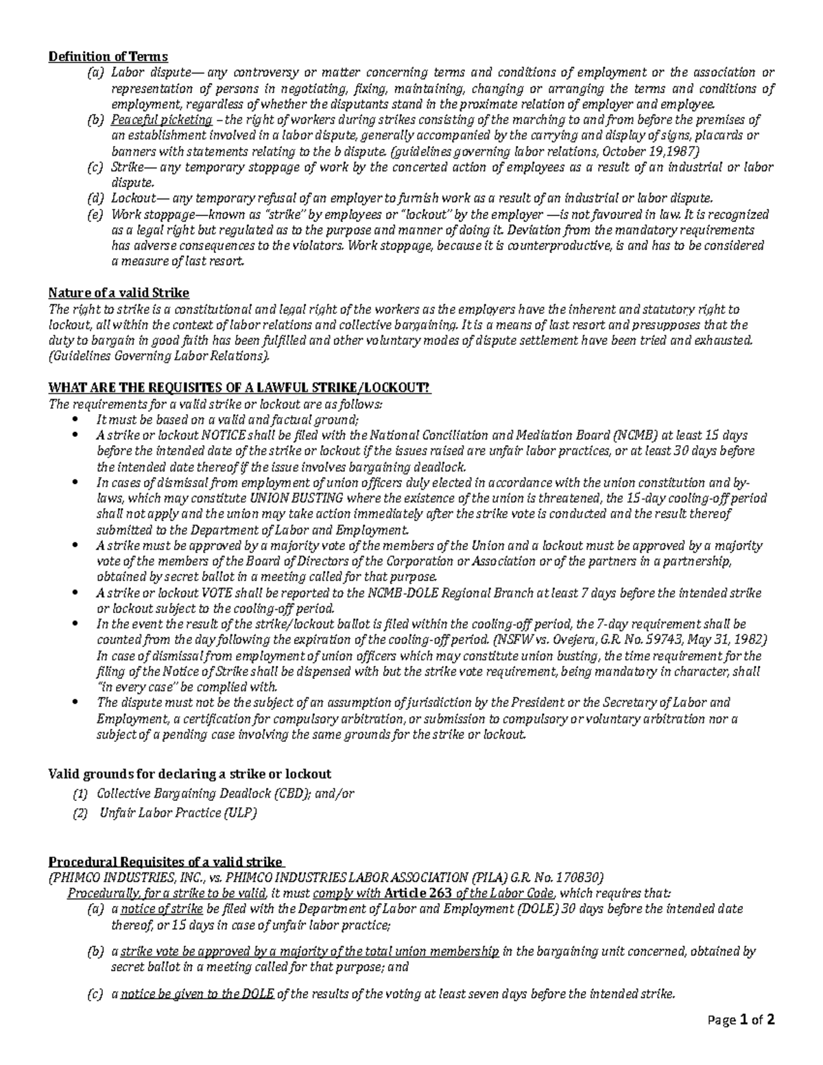 Labor-2-notes Strike - Definition of Terms (a) Labor dispute— any ...