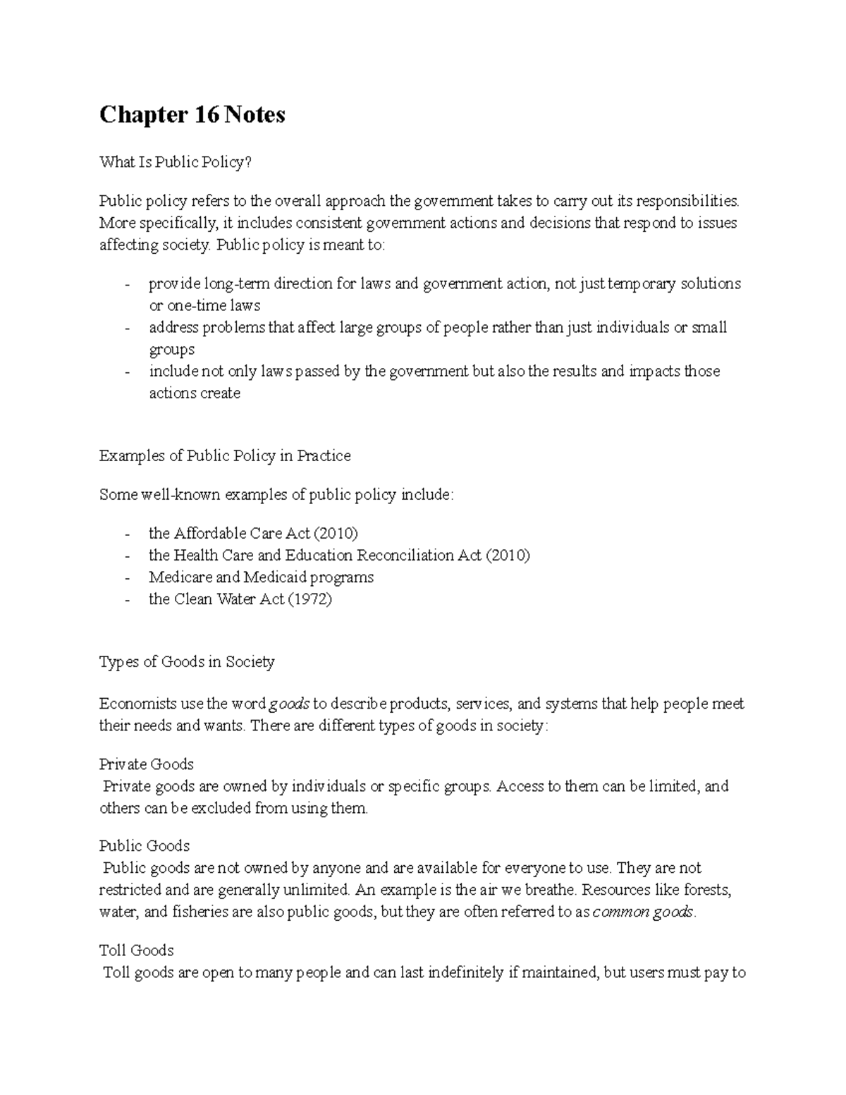 Chapter 16 Notes: Understanding Public Policy and Its Impact - Studocu