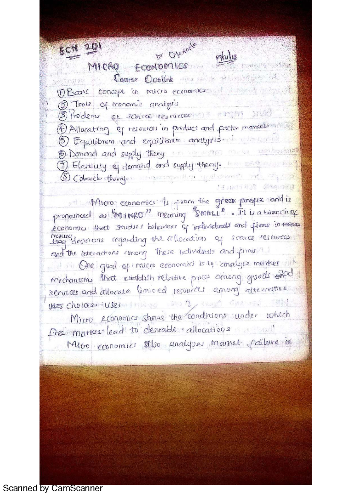 ECN 201 NOTE - Introduction to Microeconomics Course Outline - Studocu