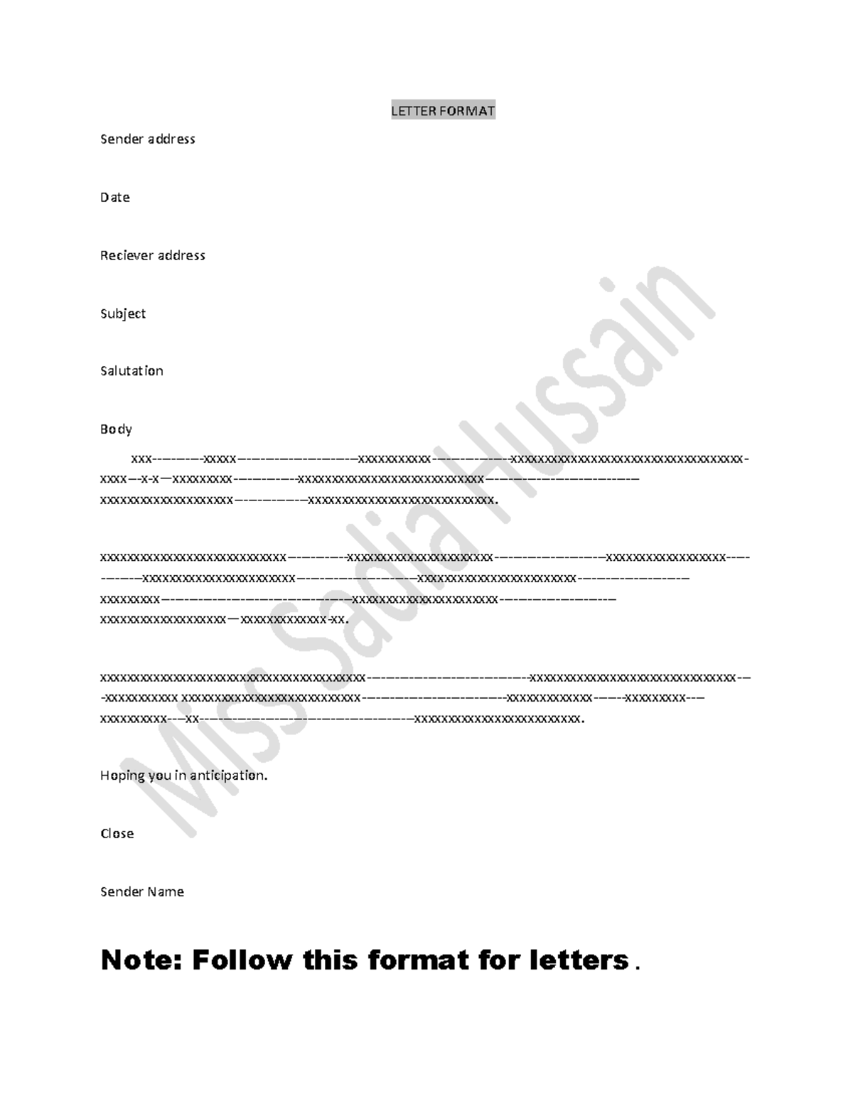 SAD101 Assignment: Letter Writing Format and Practice Examples - Studocu
