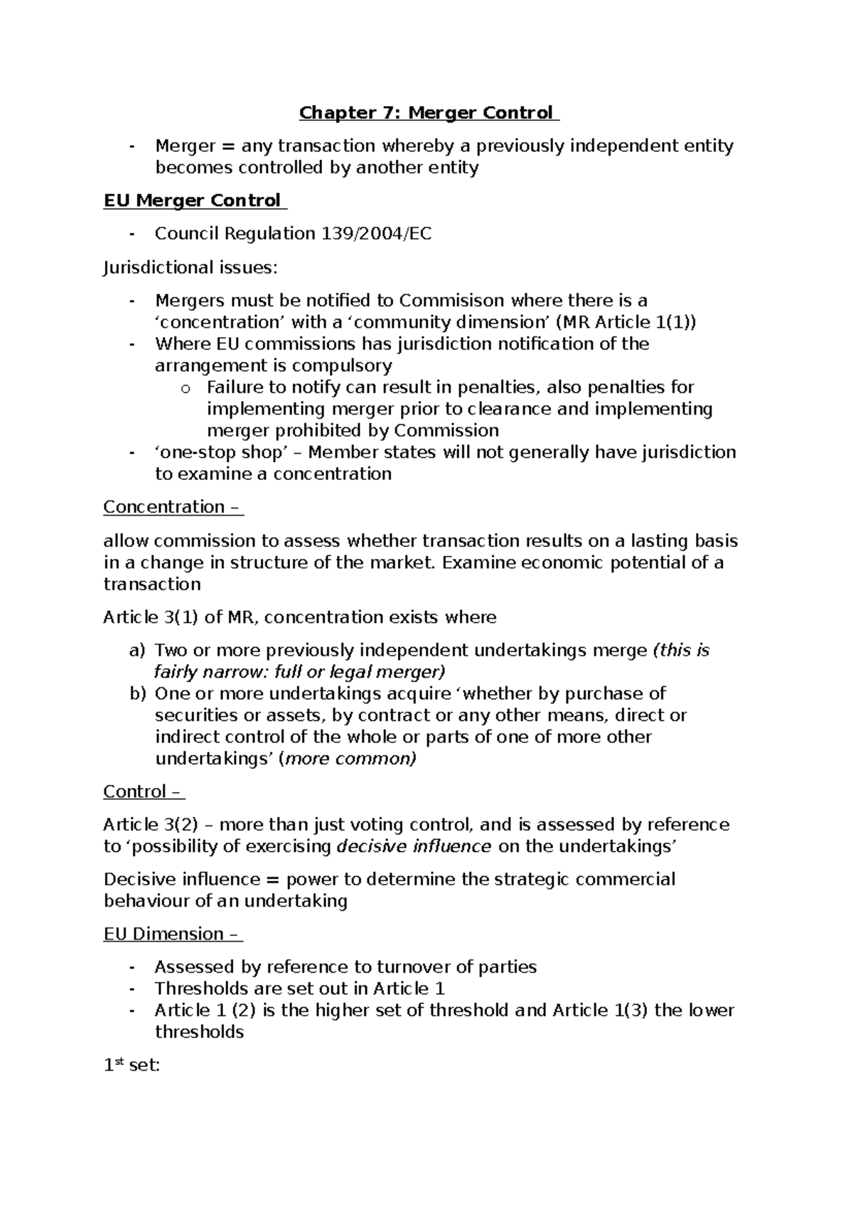 Chapter 7 merger control reading - Chapter 7: Merger Control Merger ...