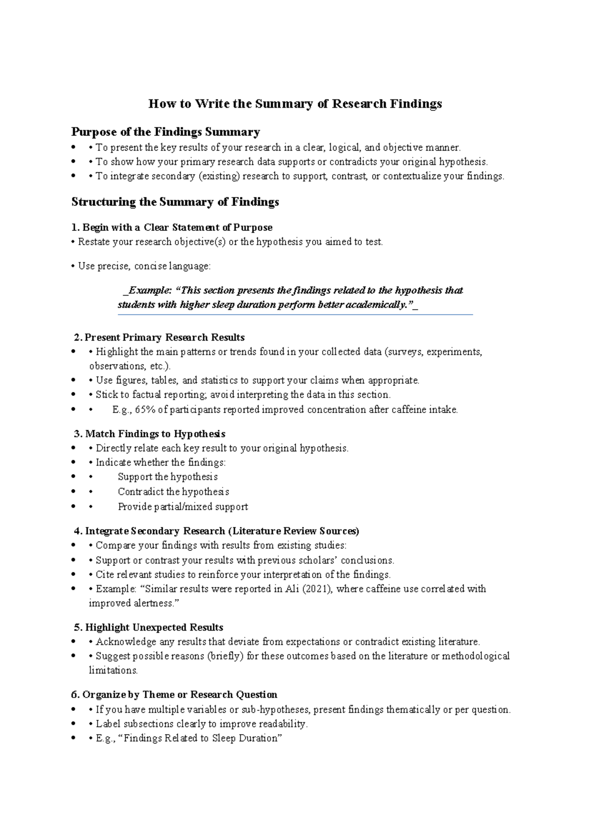 Guide to Writing a Summary of Research Findings - Studocu