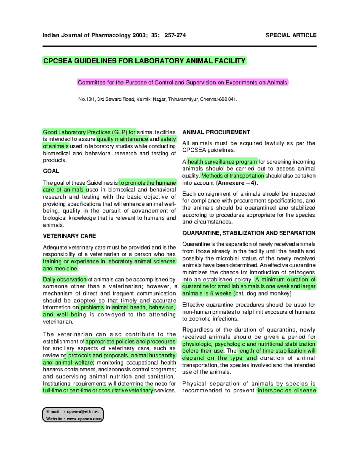 Cpcsea - See - CPCSEA GUIDELINES Indian Journal of Pharmacology 2003 ...