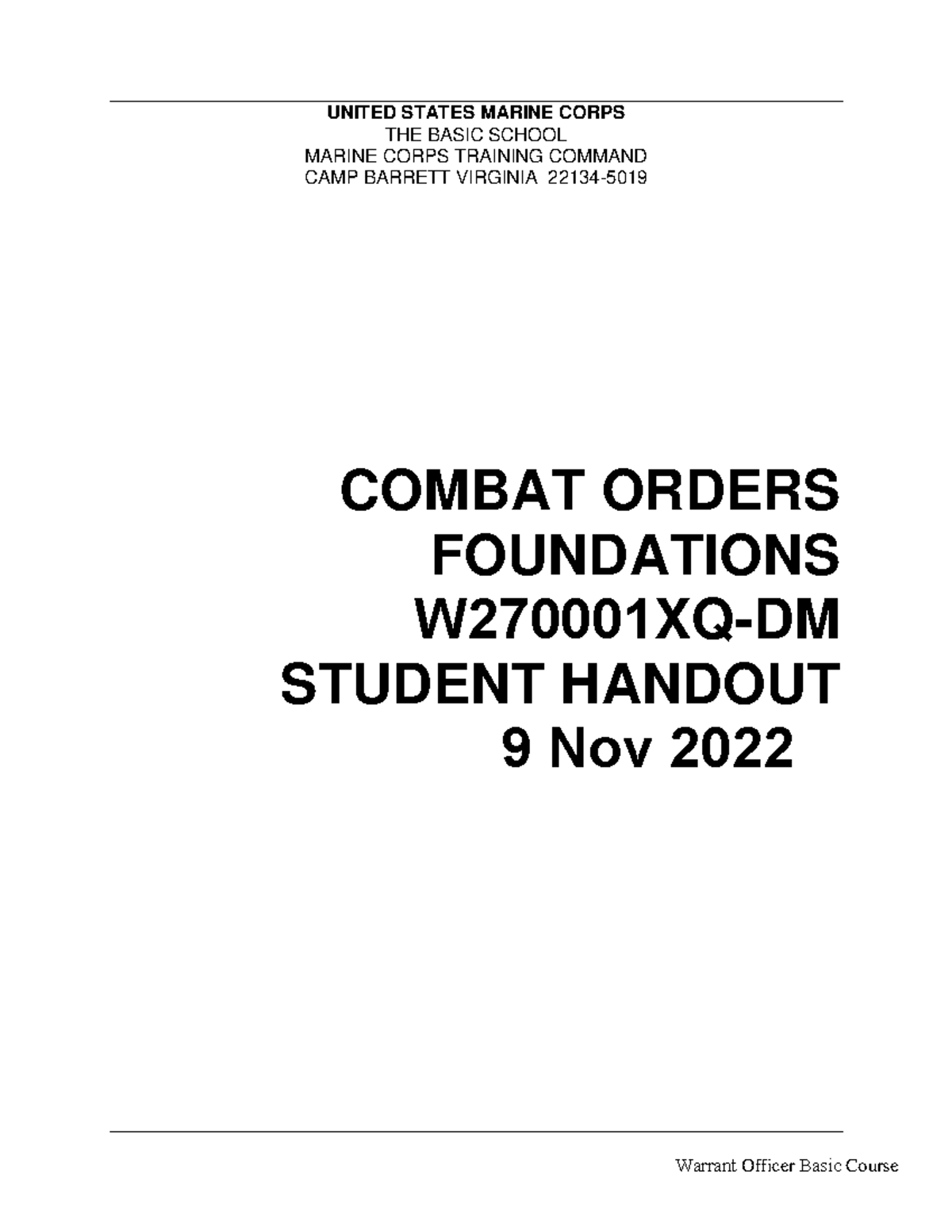 Combat Orders Foundations - Warrant Officer Basic Course (W270001XQ-DM ...