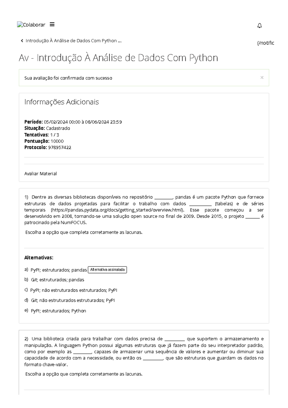 Colaborar - Av - Introdução à Análise de Dados com Python - Studocu