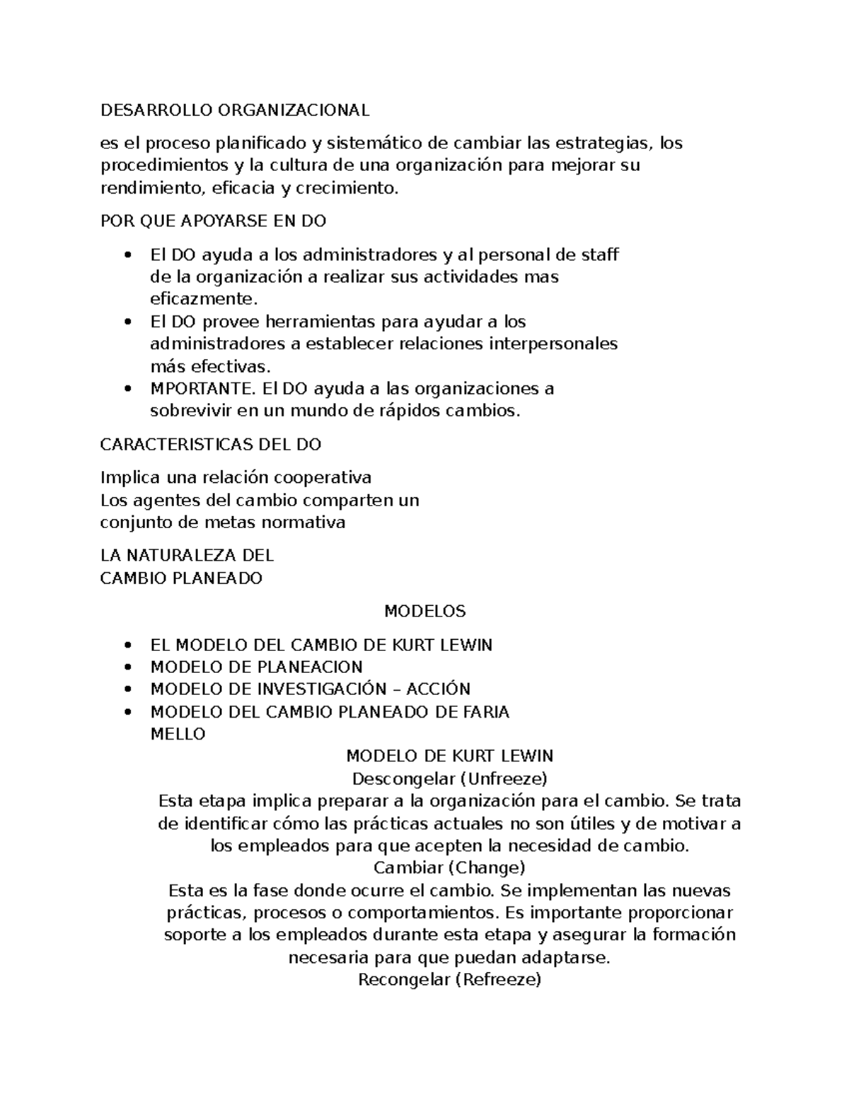 Desarrollo Organizacional: Estrategias y Modelos de Cambio - Studocu