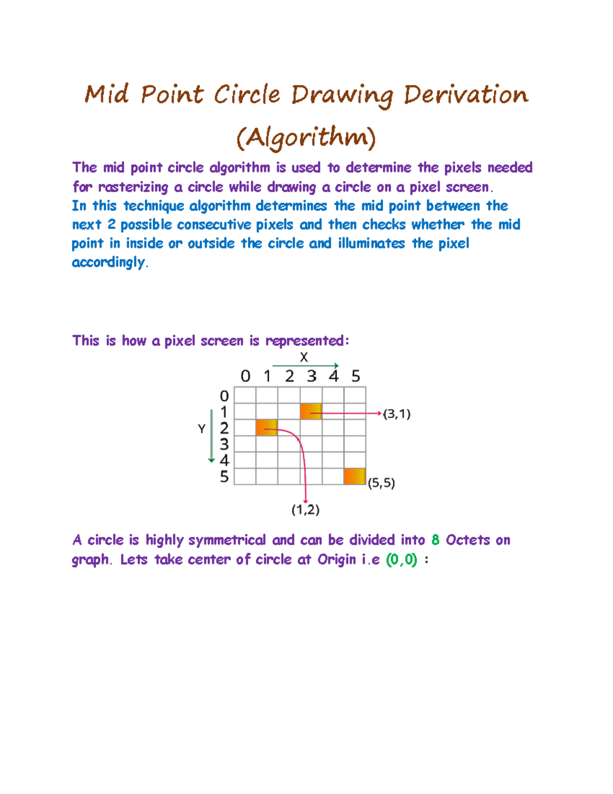 Mid Point Circle Drawing Algorithm Derivation - CS101 Lecture Notes ...