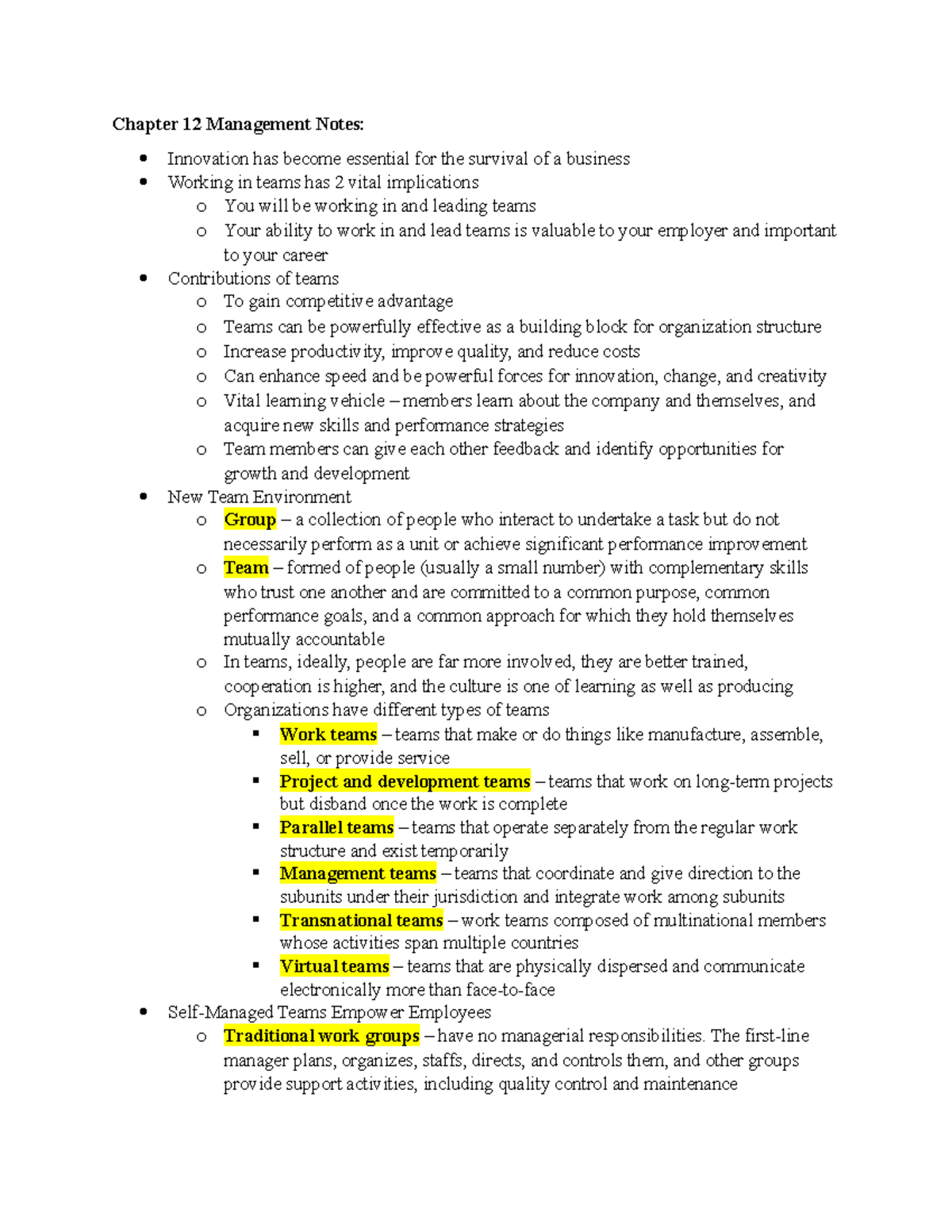 Chapter 12 Management Notes - Chapter 12 Management Notes: Innovation ...