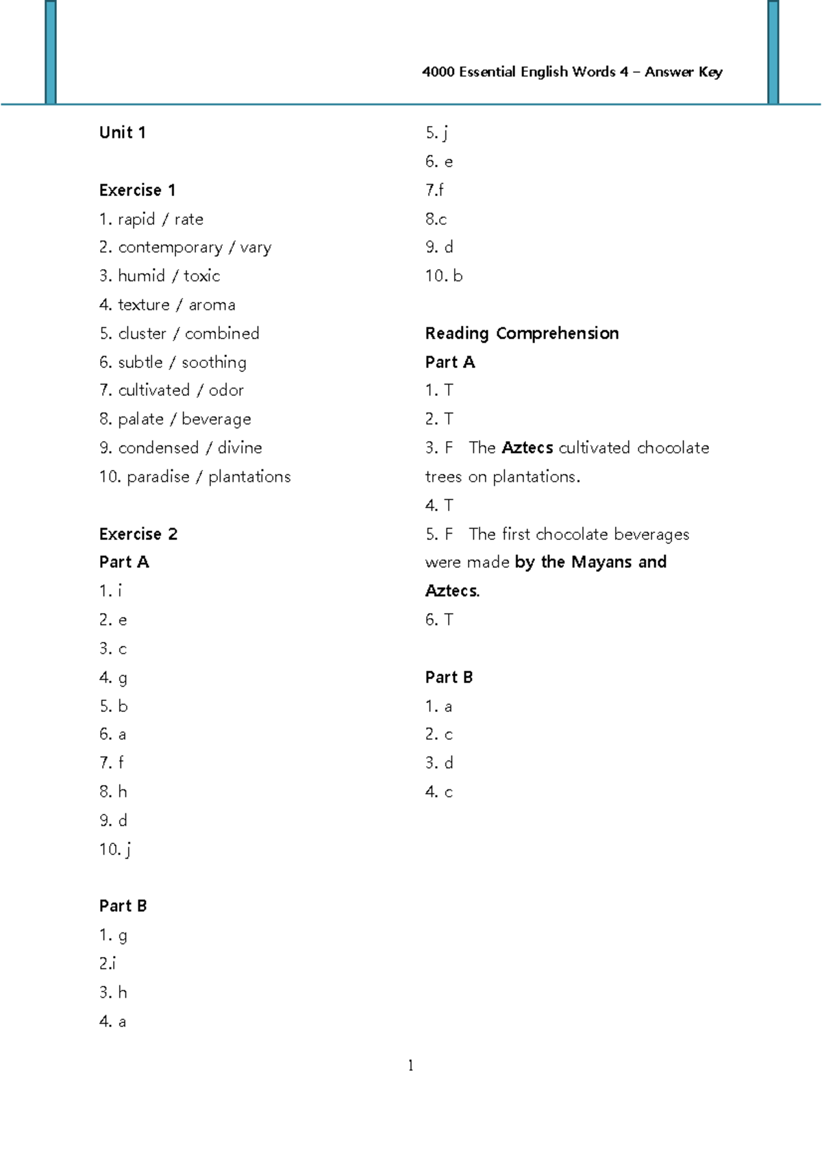 4000 Essential English Words 4 Unit 1 to 20 Answer Key - Studocu