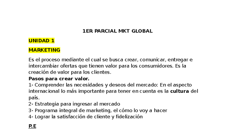 1ER PARCIAL MKT GLOBAL: Fundamentos y Estrategias de Marketing - Studocu