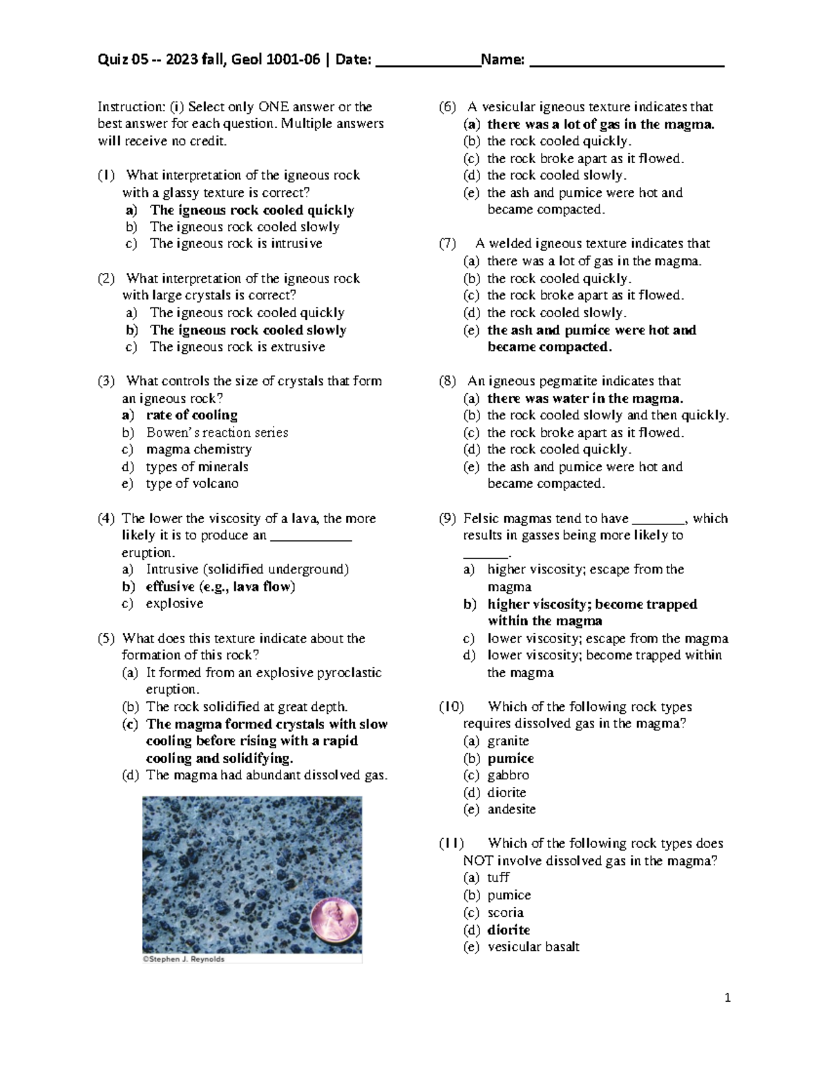 Quiz 05 2023 Fall, Geol: Chapter 5 Answers and Explanations - Studocu
