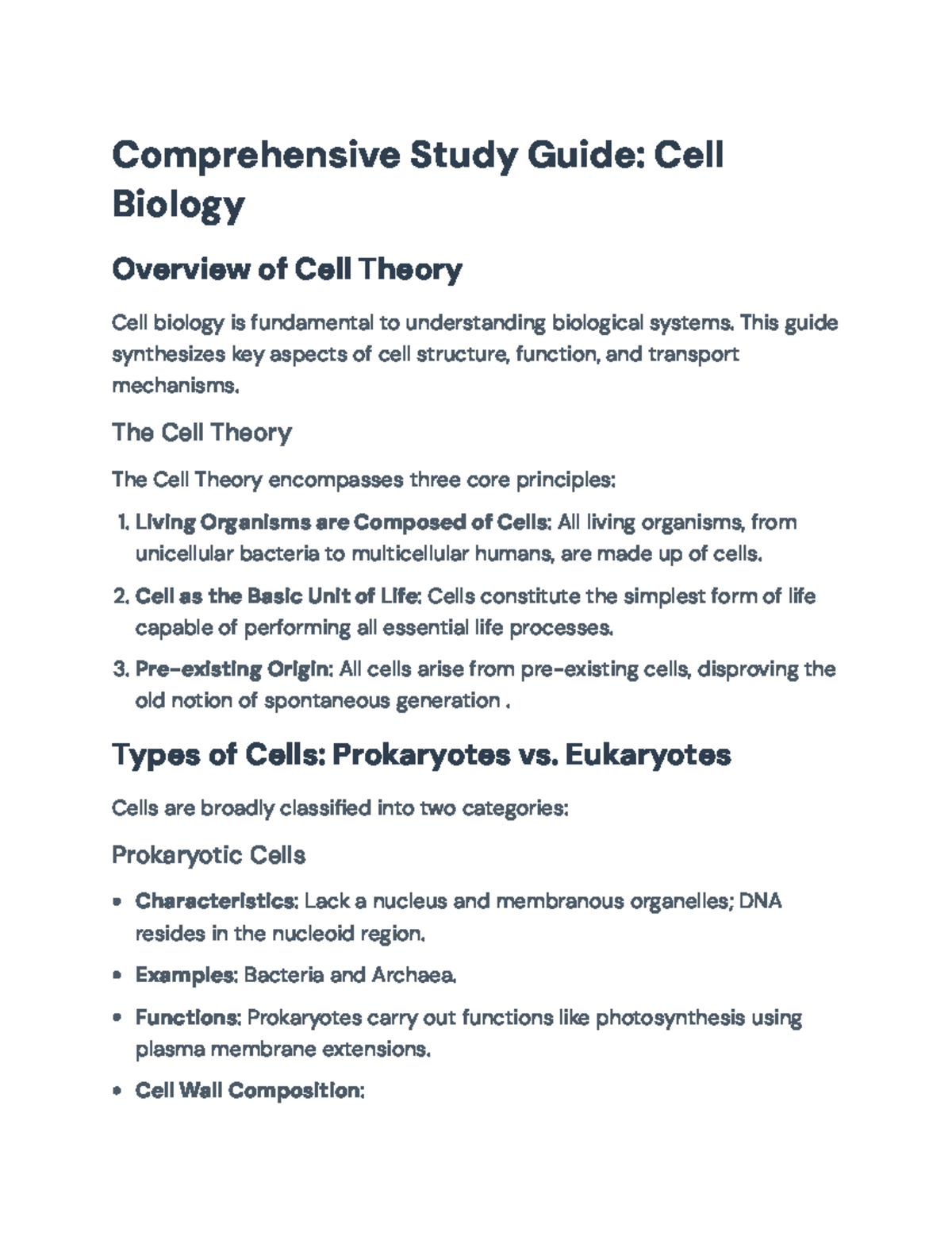 Comprehensive Study Guide: Cell Biology Overview and Key Concepts ...