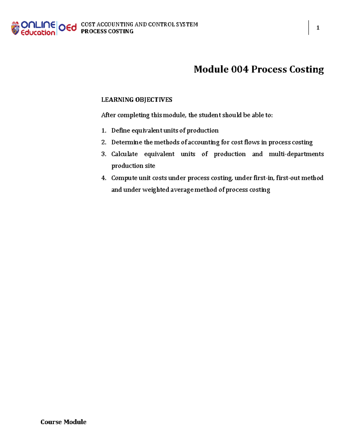 W5 M004 Process Costing: Understanding Cost Accounting Methods - Studocu
