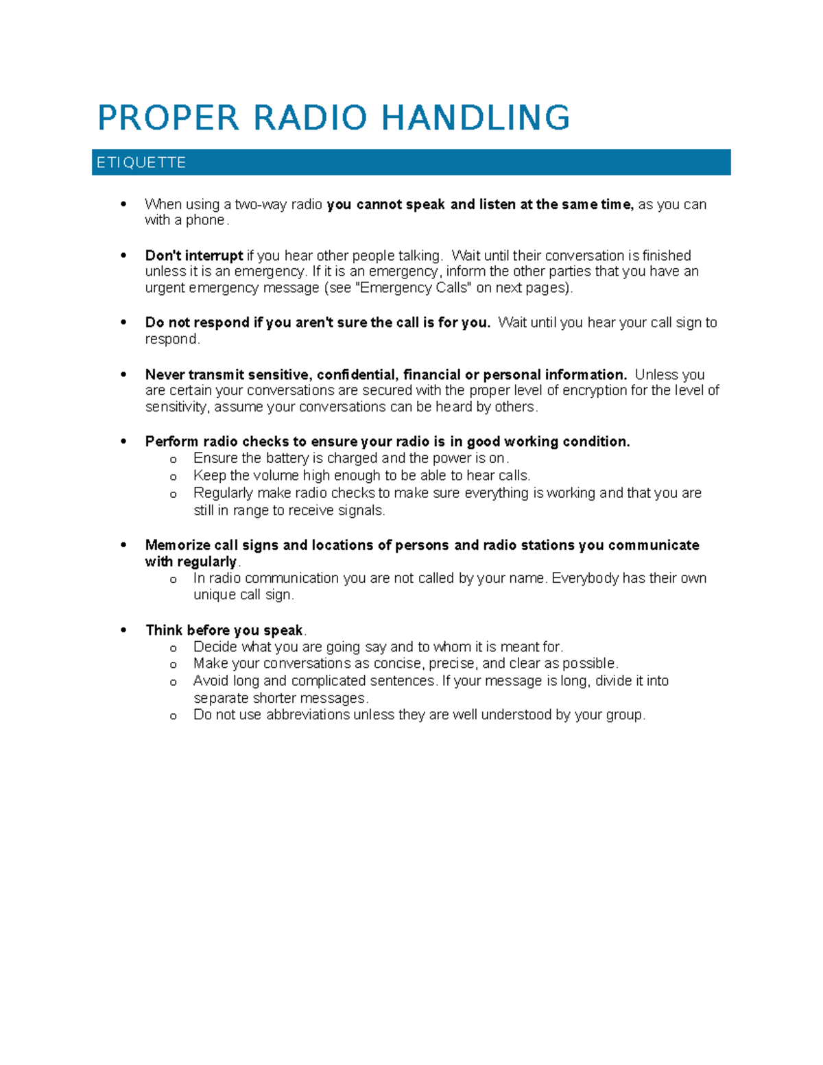 Proper Radio Handling: Key Etiquette and Communication Rules - Studocu