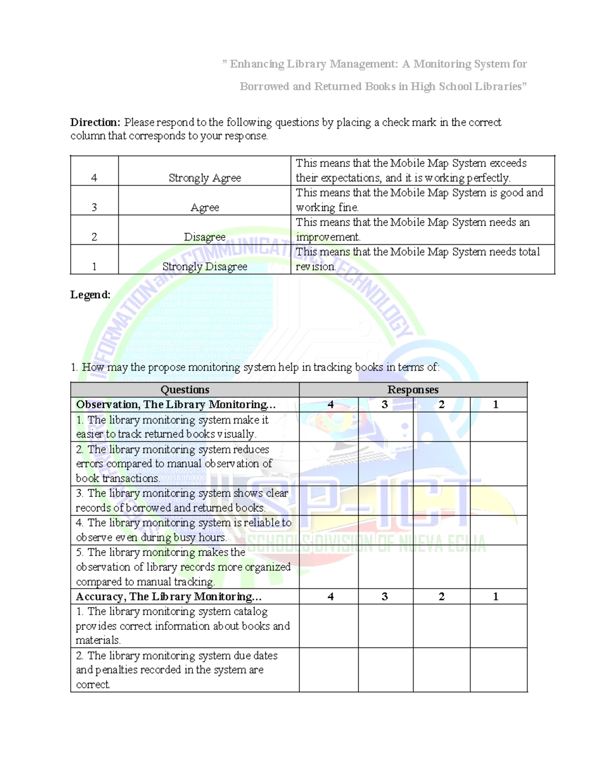 Research Questionnaire: Library Management System for GTNHS - Studocu
