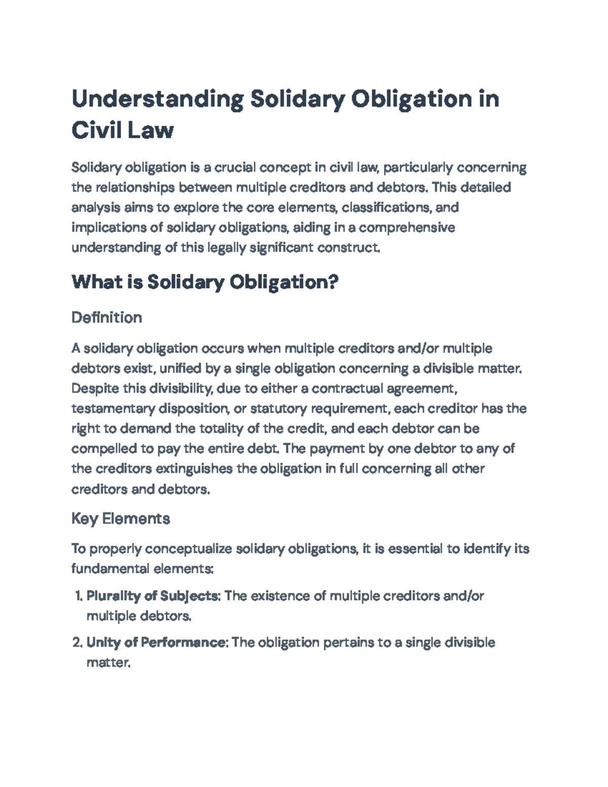 Solidary Obligations in Civil Law: Definitions, Classifications ...