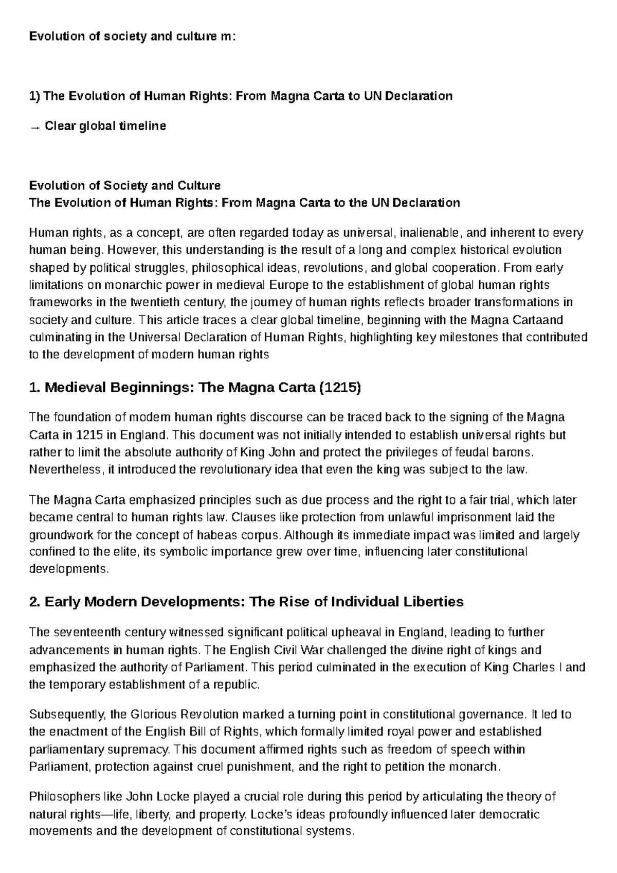 HIST 101: Evolution of Human Rights from Magna Carta to UDHR - Studocu