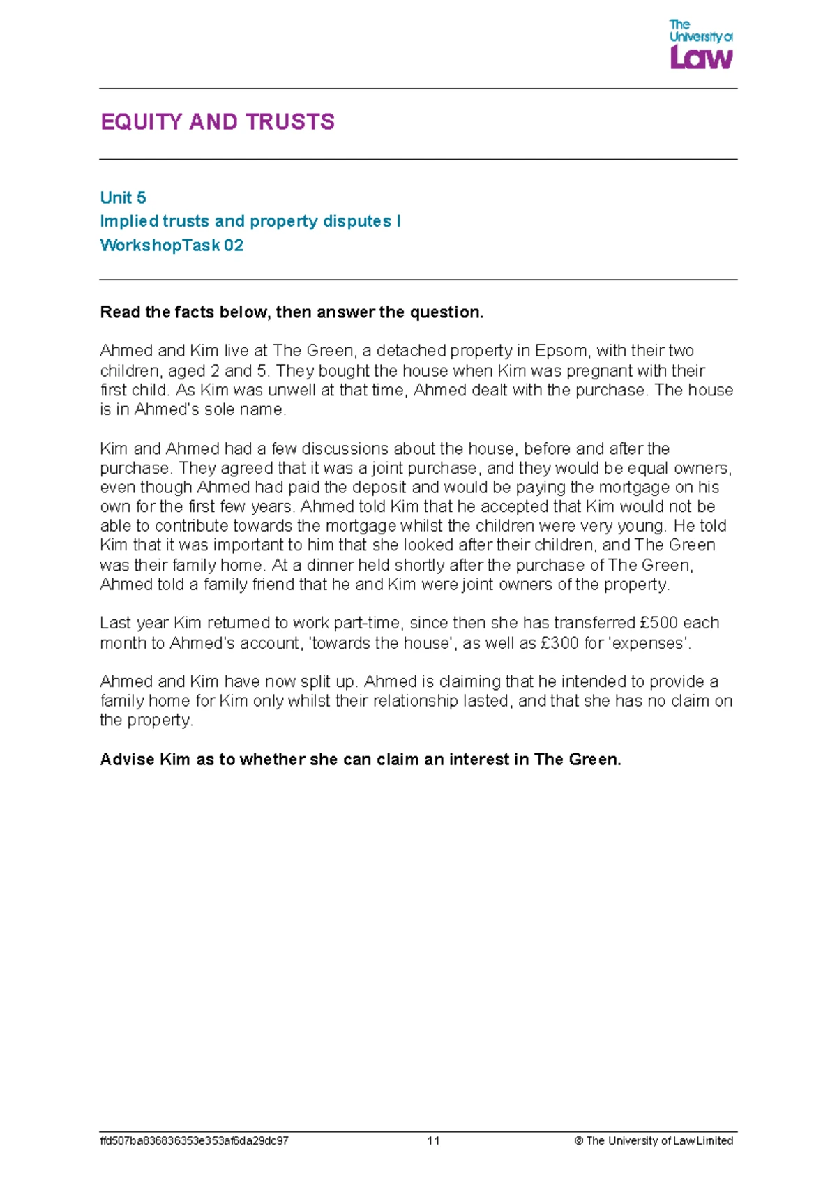 2425 eqtr u05a ce01 workshop task01 - EQUITY AND TRUSTS Unit 5 Implied ...