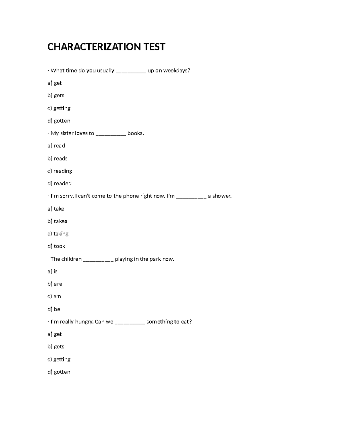 Characterization Test: English Proficiency Level Assessment - Studocu