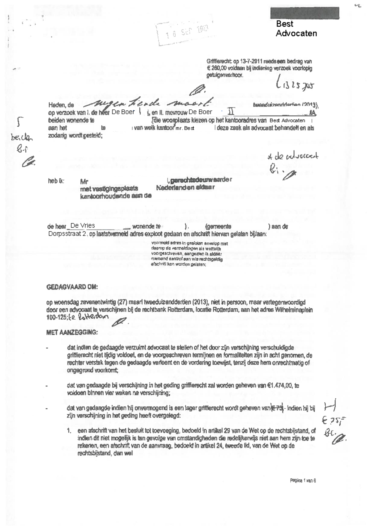 Voorbeeld dagvaarding - JGD301 - Juridische stijl en opbouw - Studeersnel
