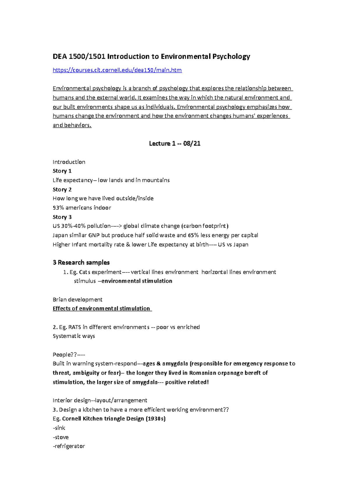 DEA 1500/1501 Lecture Notes on Environmental Psychology Concepts - Studocu