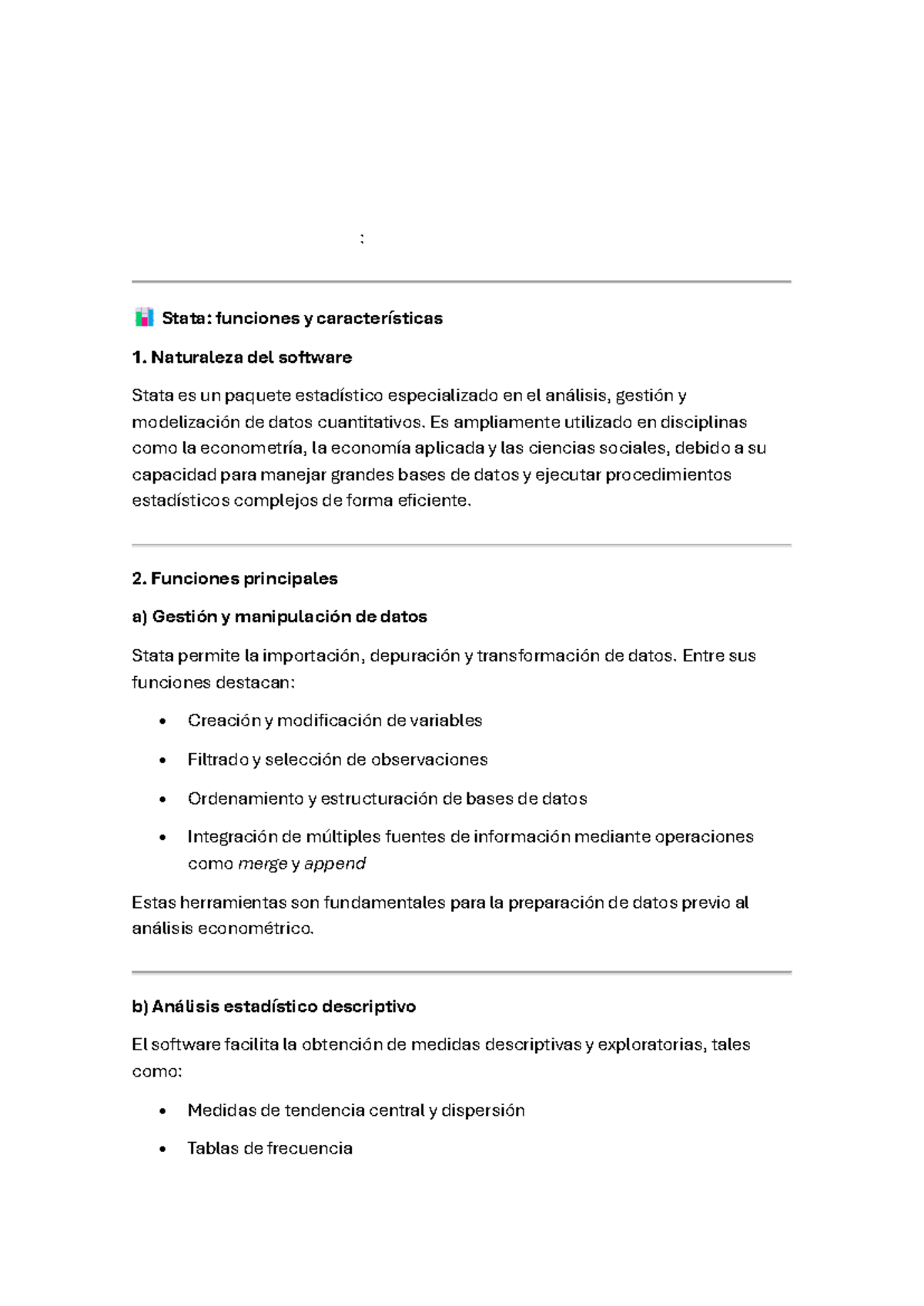 Stata: Funciones y Características del Software Estadístico - Studocu