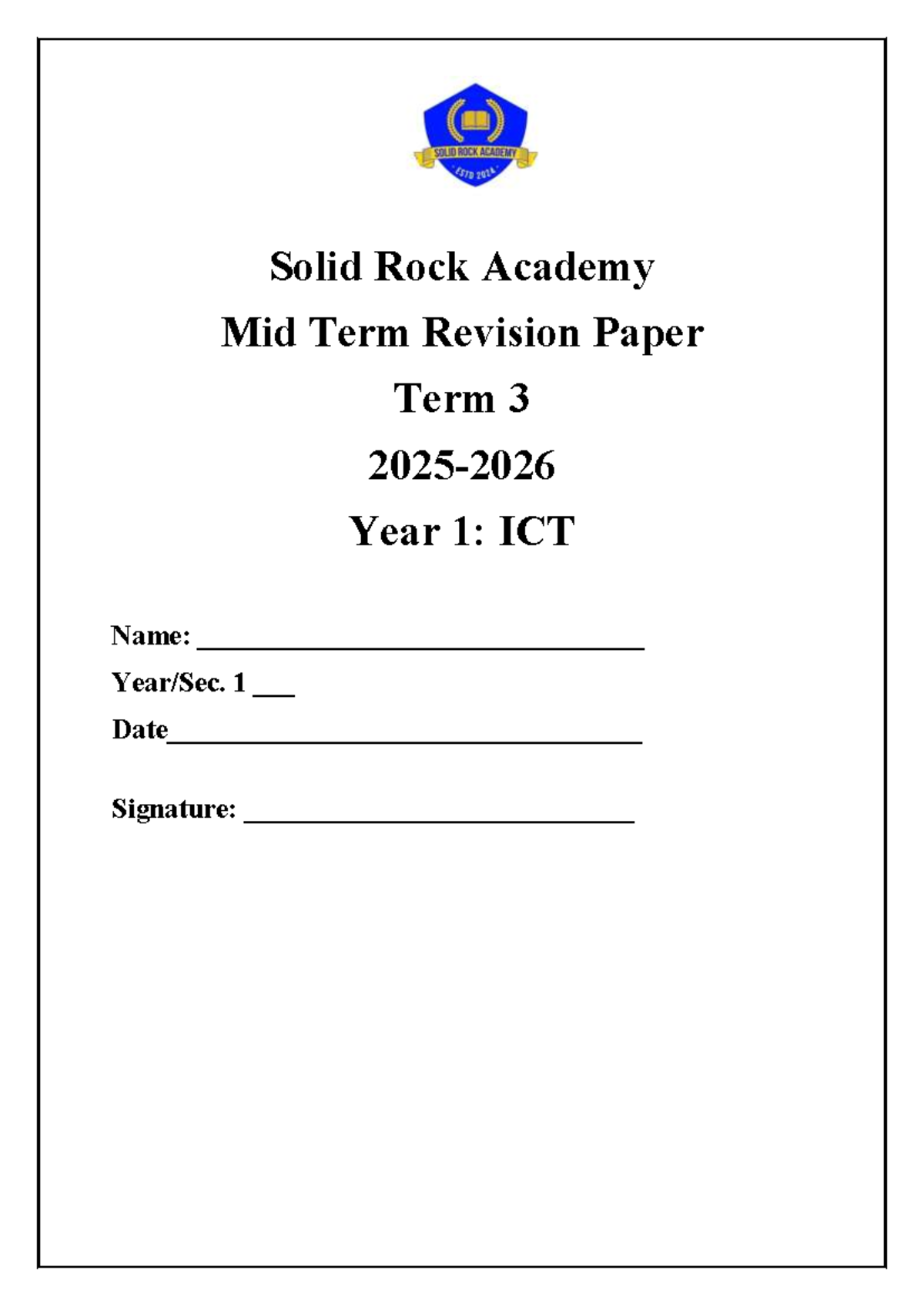 Y1T3 ICT Midterm Revision Paper 2025-2026: Revision Questions - Studocu