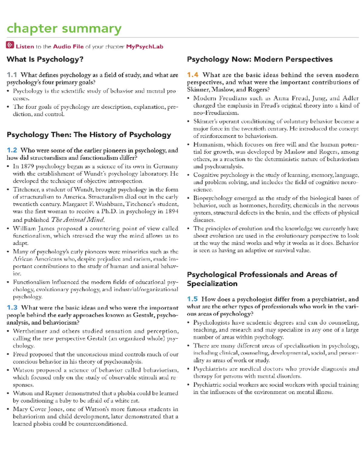 Psychology 101: Summary of Chapter 1 - Key Concepts & Historical ...