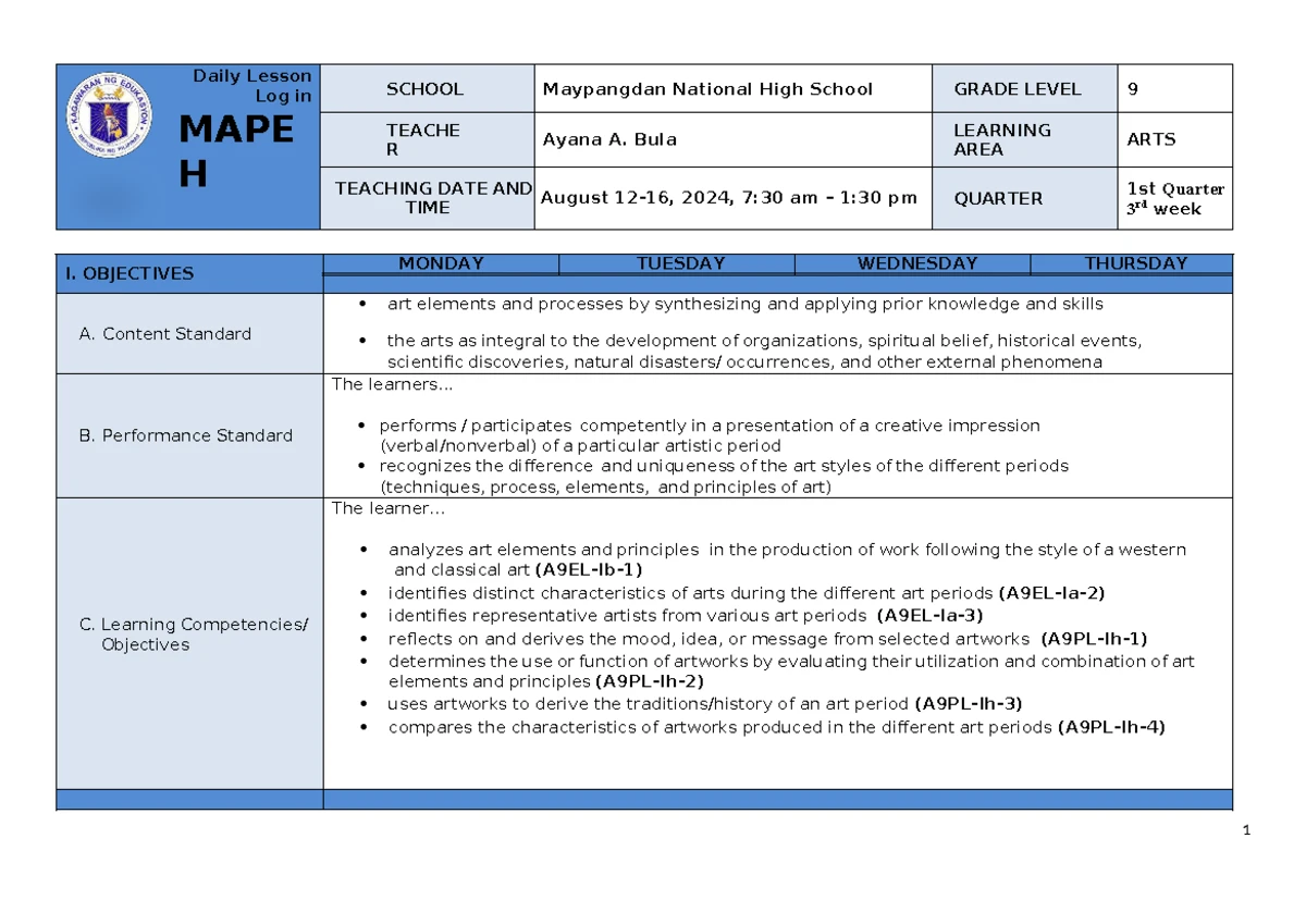 DLL Q1 W5 - Sample Daily Lesson Log for TLE ICT Grade 8 - Studocu