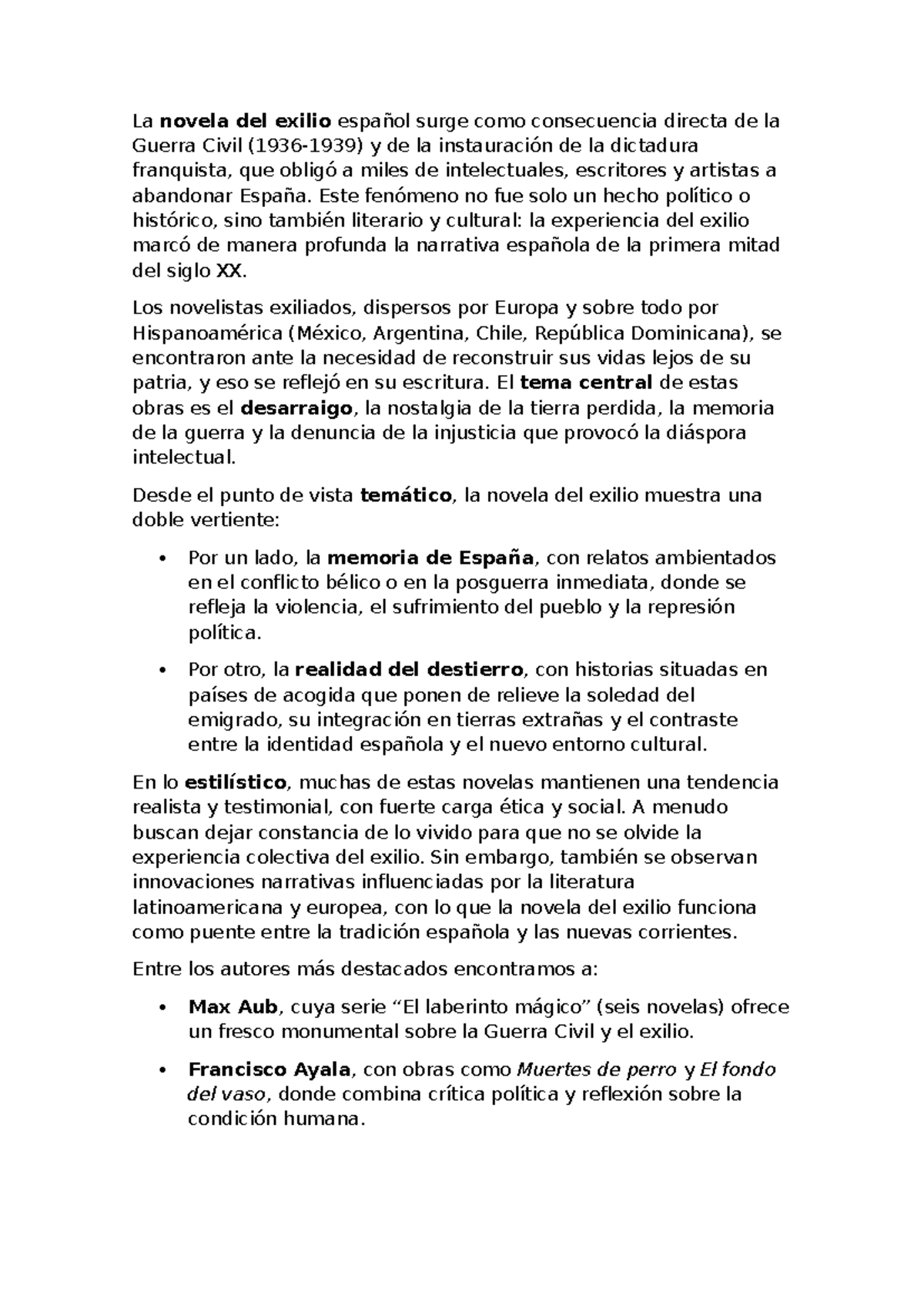 La novela del exilio español: Impacto de la Guerra Civil y la Dictadura ...