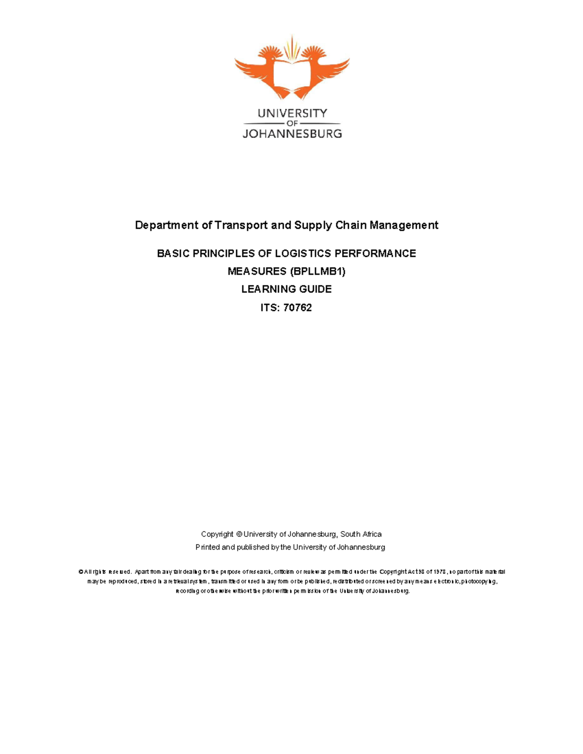 BPLLMB1 Learning Guide: Basic Principles of Logistics Performance ...