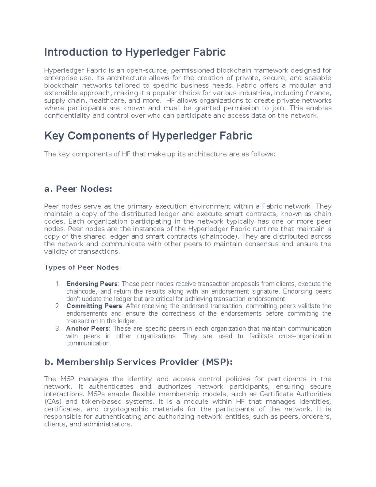 Hyperledger Fabric (HF) Architecture and Key Components Overview - Studocu