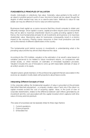 Valuation Notes - Definition of Valuation Valuation is the process of ...