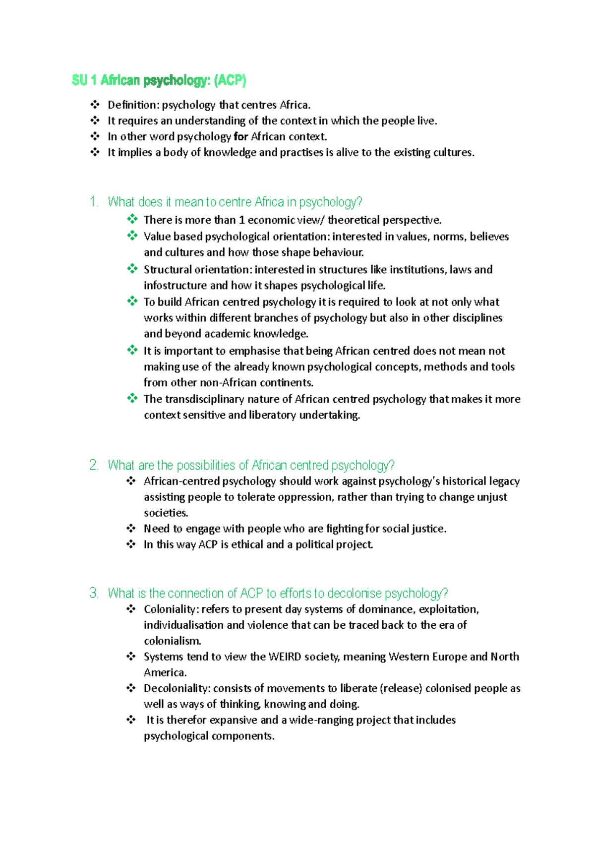 SU 2 African psychology - SU 1 African psychology: (ACP) Definition ...