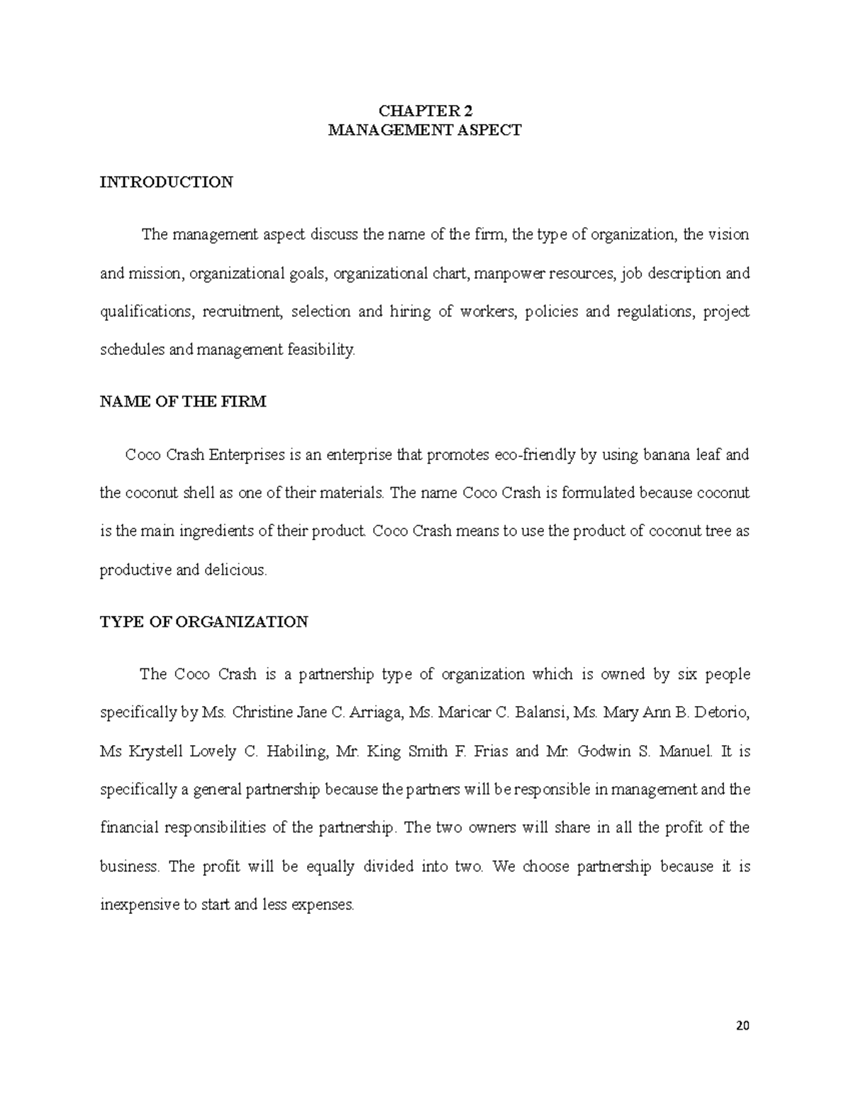 Chapter 2 - Feasibility Study: Management Aspects of Coco Crash ...