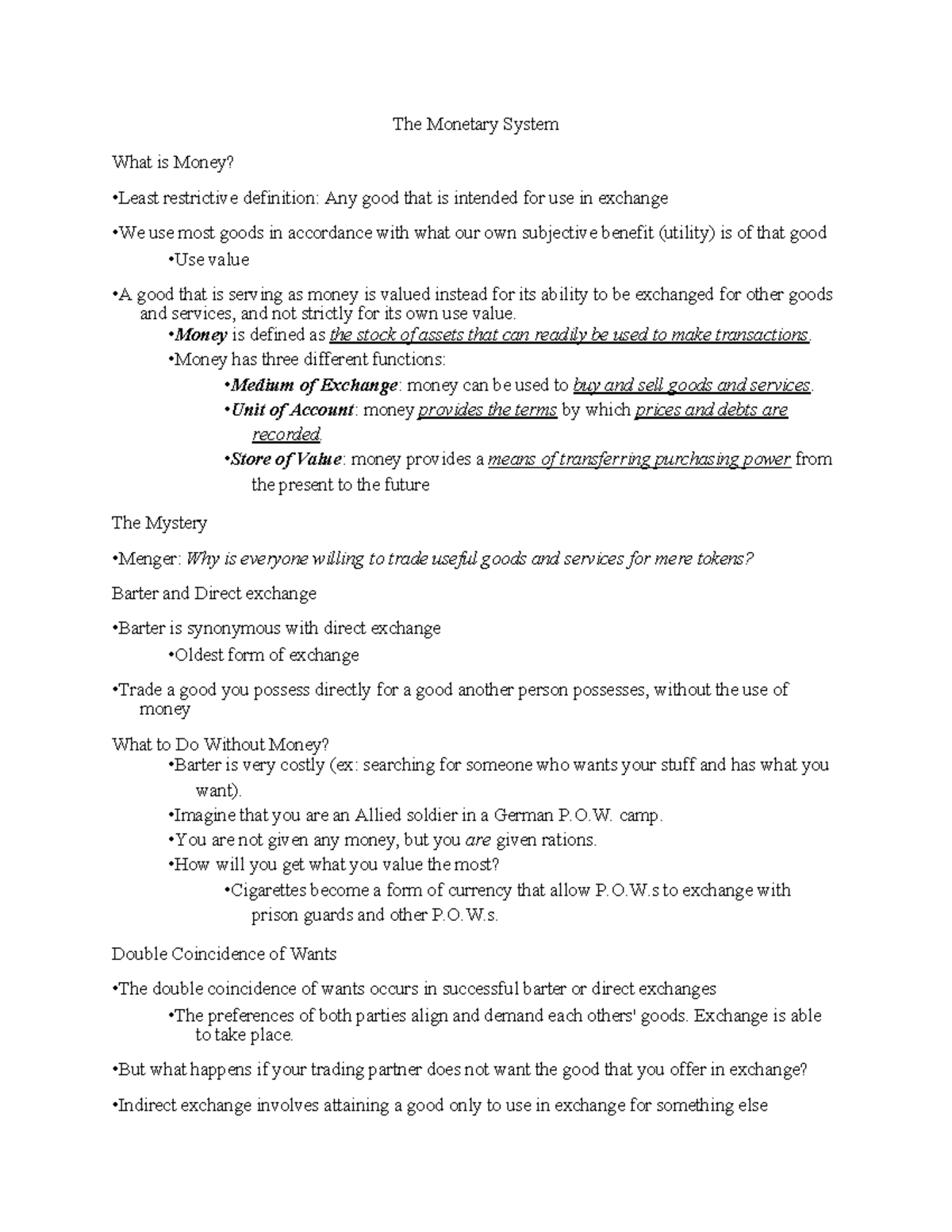 The Monetary System (ECO 101) - Comprehensive Study Notes - Studocu