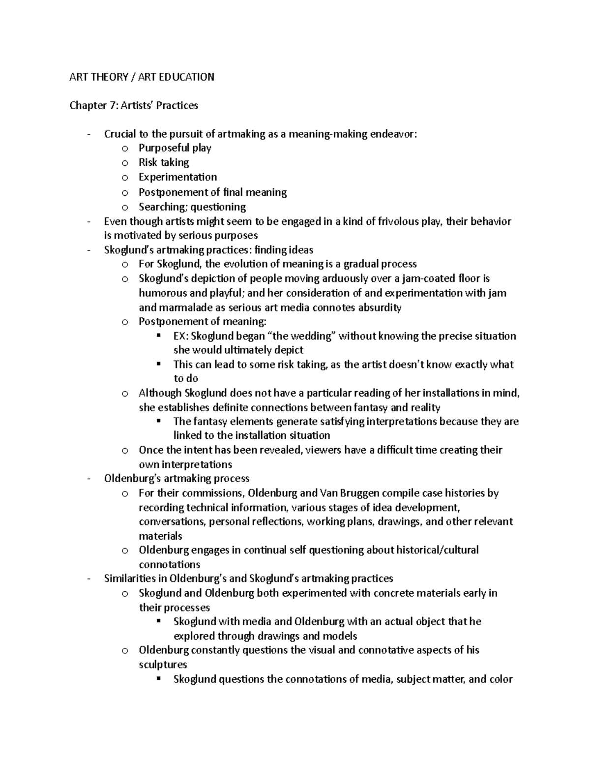 ART Theory 6 - Lecture notes comparing and contrasting two artists and ...