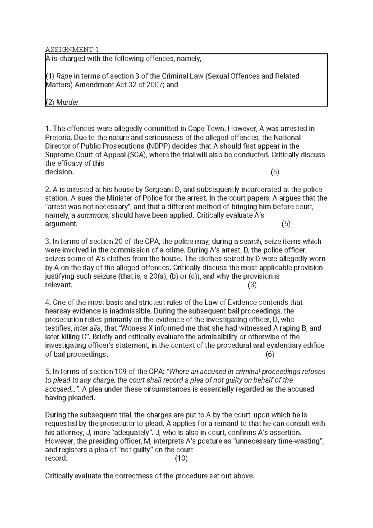 Assignment 1 - CRIMINAL PROCEDURE: Legal Analysis of Offences and Court ...