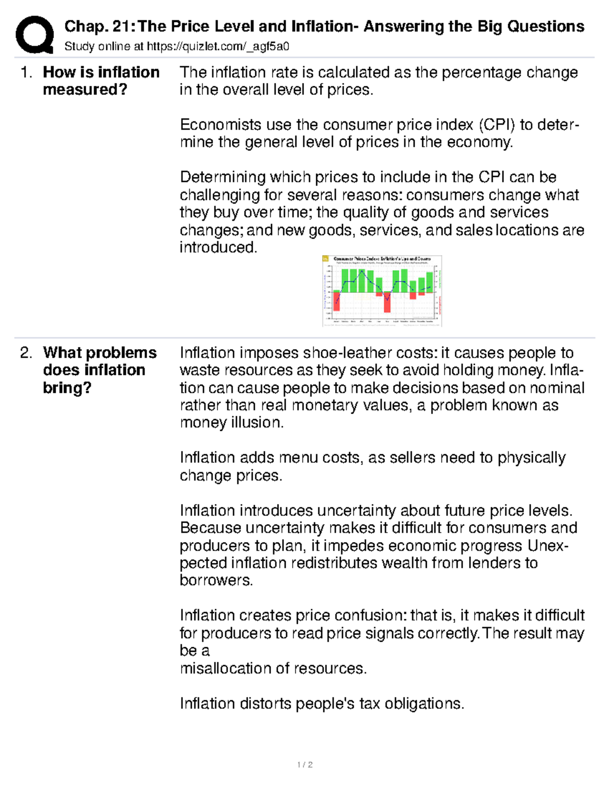 Chap. 21: The Price Level and Inflation - Key Concepts Explained - Studocu