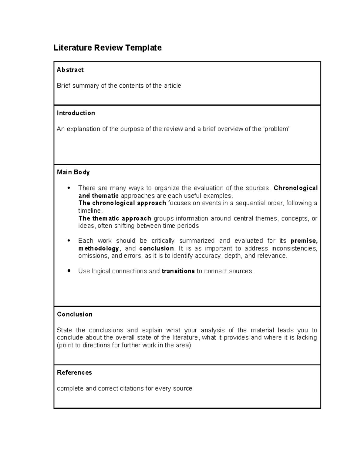 Literature Review Template: Structure & Evaluation Guide - Studocu