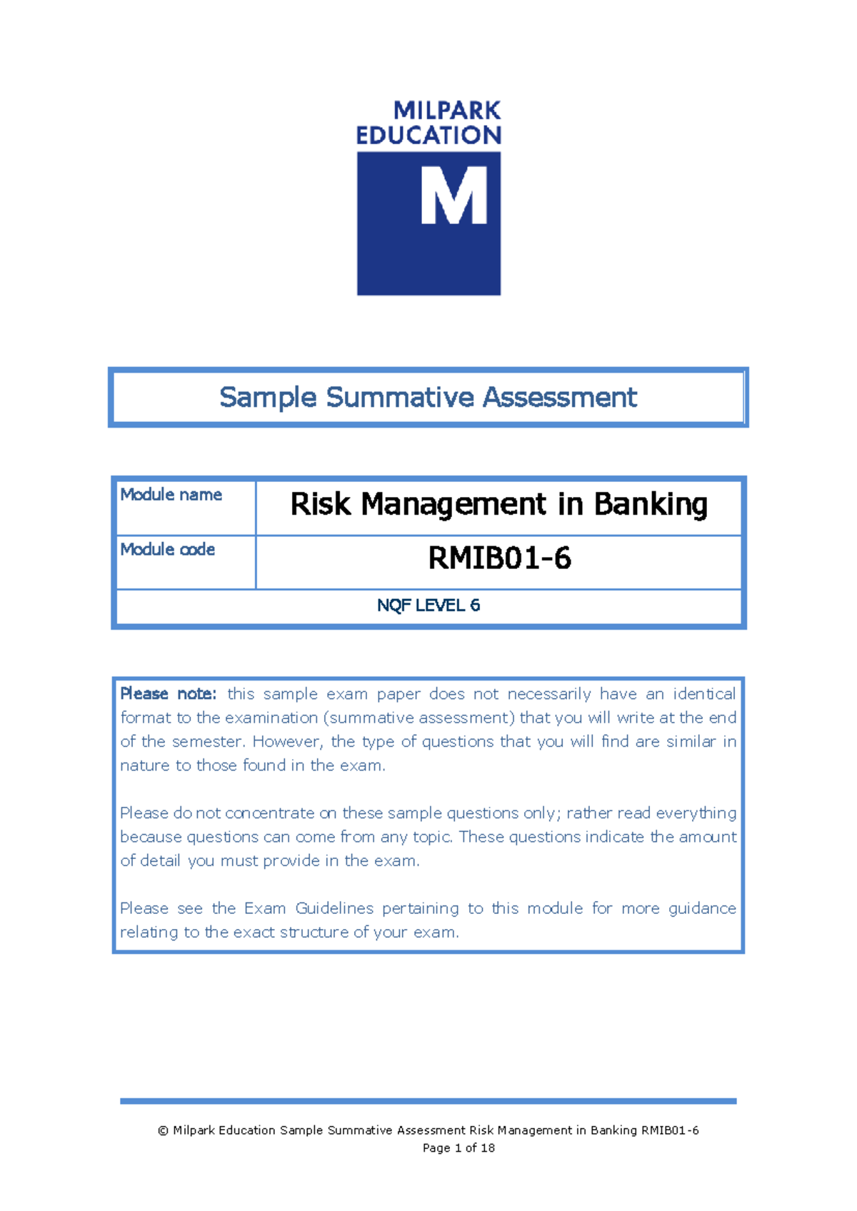 Sample Summative Assessment for RMIB01-6: Risk Management in Banking ...