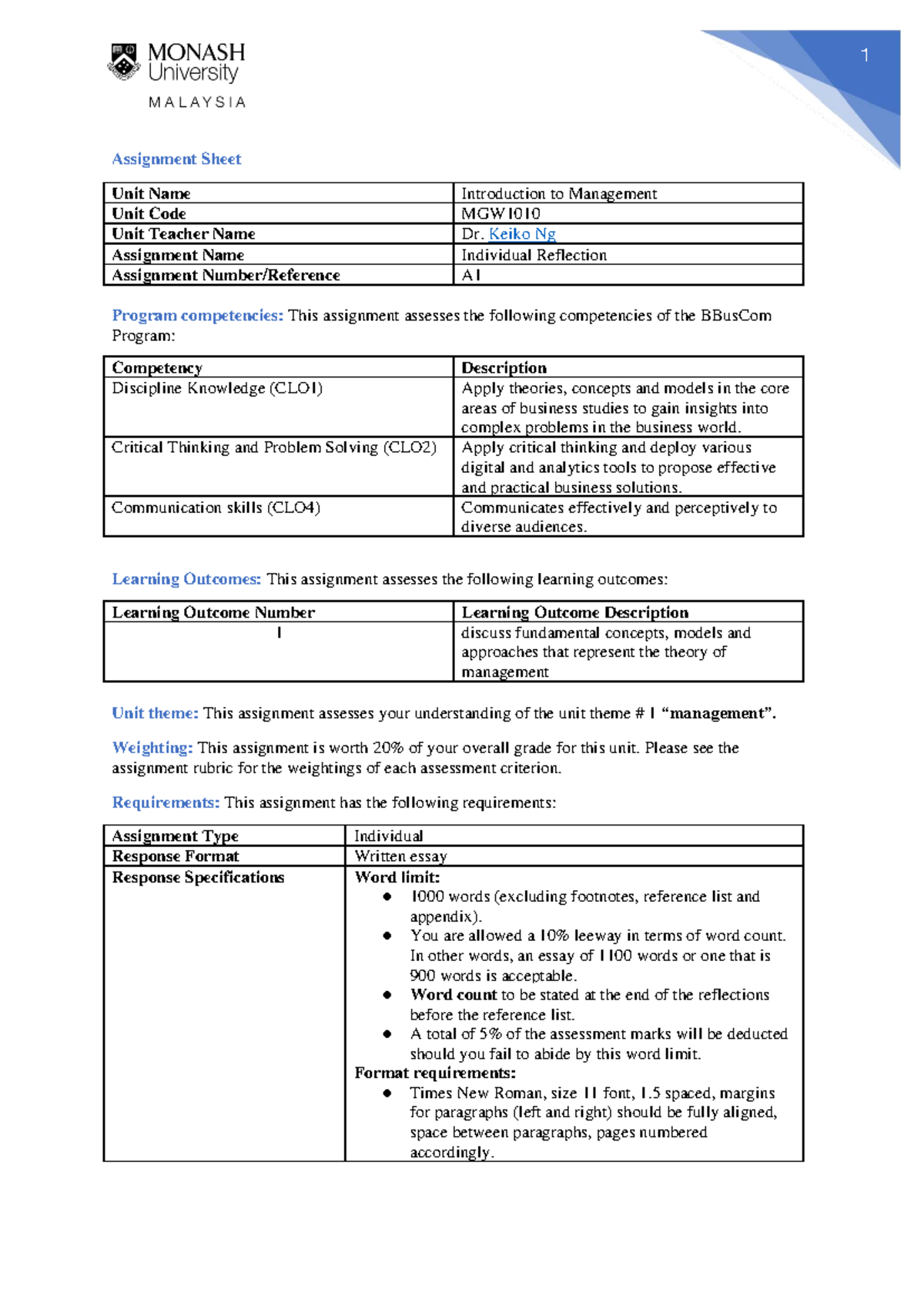 A1 Document Sem1 2025 - Assignment Sheet Unit Name Introduction to ...