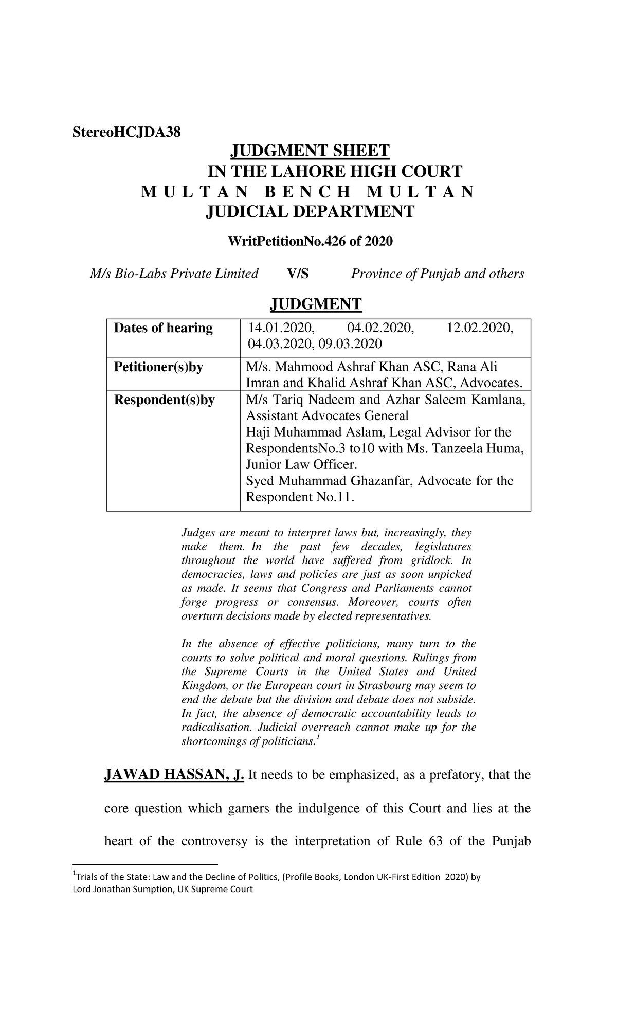 2020LHC972 - Judgment - StereoHCJDA JUDGMENT SHEET IN THE LAHORE HIGH ...