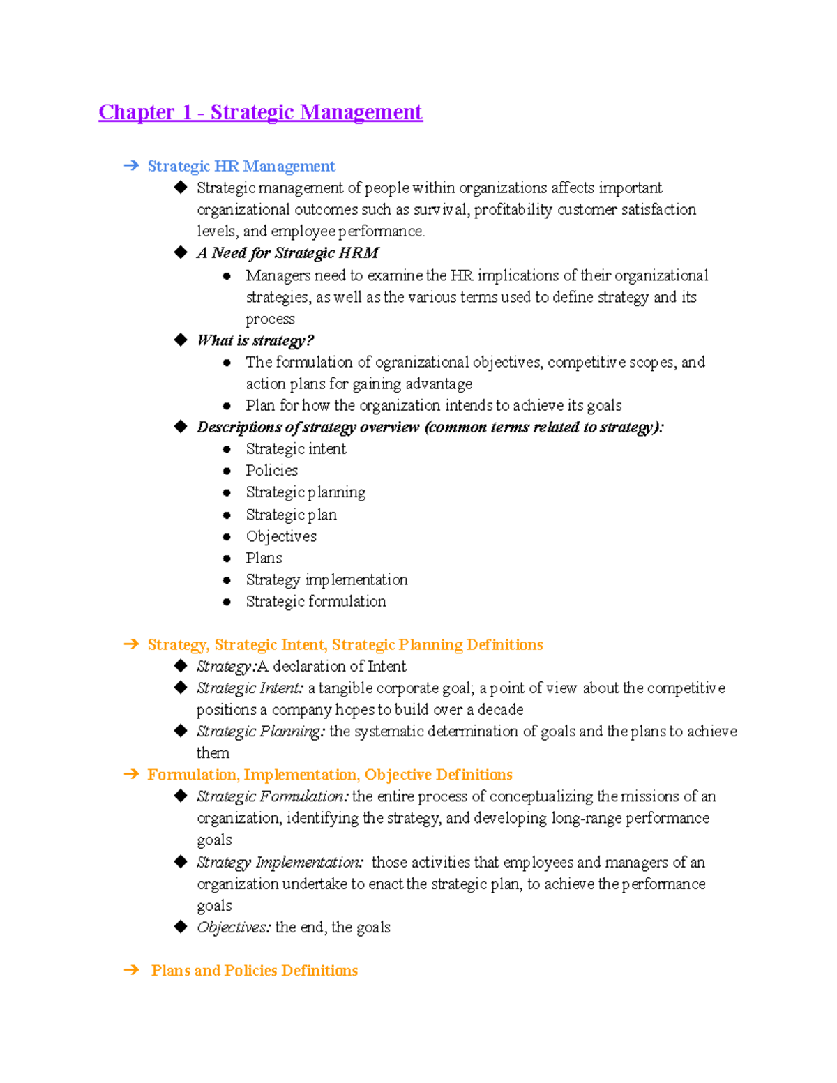 Module 1 - Chapter 1 - Chapter 1 - Strategic Management Strategic HR ...
