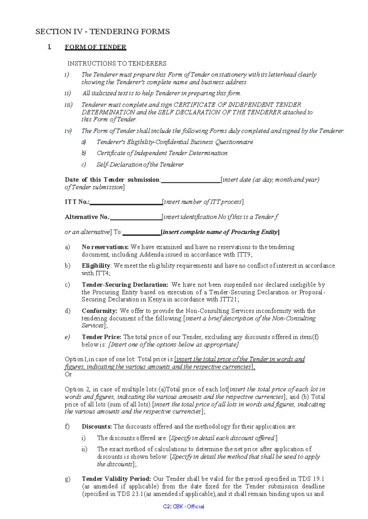 C2: Tender Document for Guarding Services at Central Bank of Kenya ...