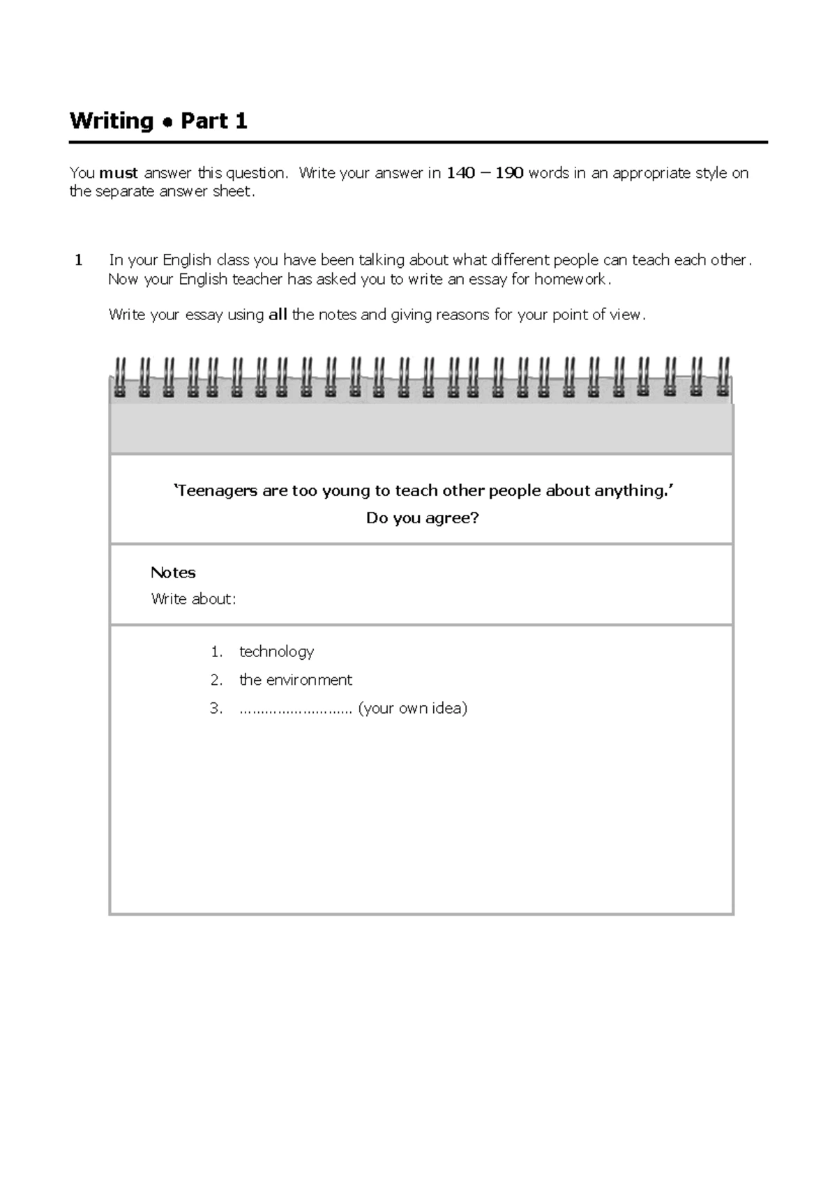 First for Schools Writing sample paper 2 - Writing Part 1 You must ...